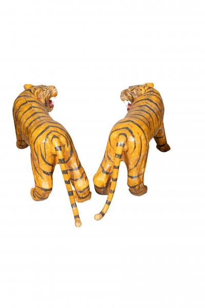 Pair Of Large Painted Wood Figures Of Tigers Possibly From A Circus