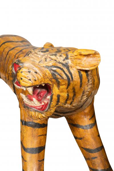 Pair Of Large Painted Wood Figures Of Tigers Possibly From A Circus