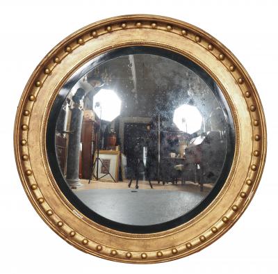 Pair Of Large Regency Giltwood Convex Mirrors