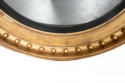 Pair Of Large Regency Giltwood Convex Mirrors