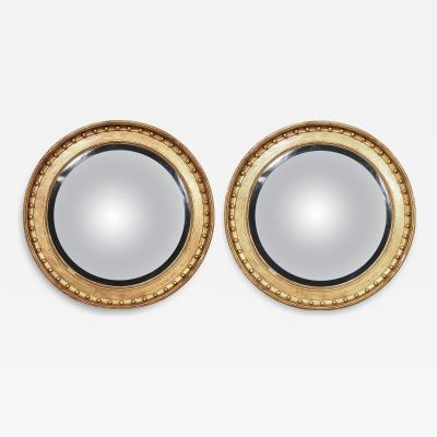 Pair Of Large Regency Giltwood Convex Mirrors