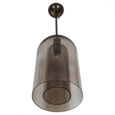 Pair Of Large Smoke Two Layered Dome Shaped Pendants