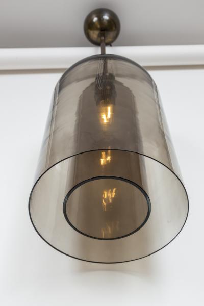 Pair Of Large Smoke Two Layered Dome Shaped Pendants