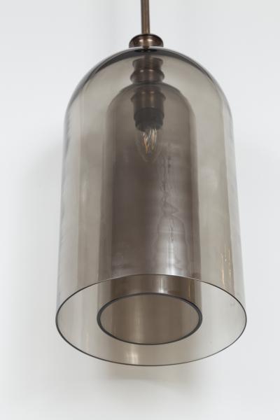 Pair Of Large Smoke Two Layered Dome Shaped Pendants