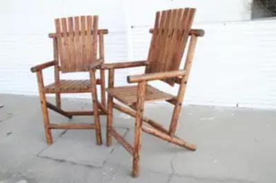 Pair Of Large Wood Deck Adirondacks style Garden Arm Chairs