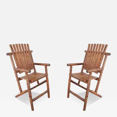 Pair Of Large Wood Deck Adirondacks style Garden Arm Chairs