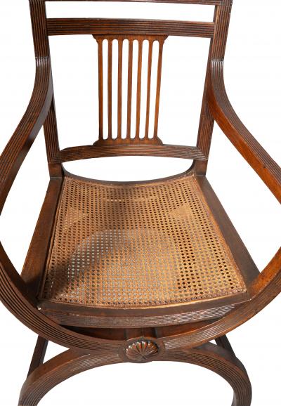 Pair Of Late Victorian Curule Form Mahogany Armchairs