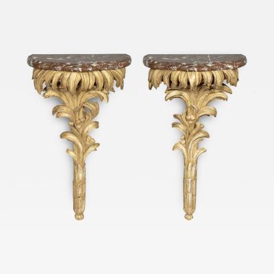 Pair Of Louis XVI Giltwood and Marble Wall Brackets