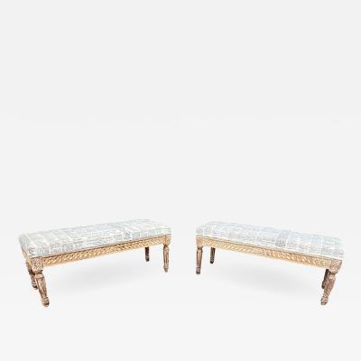 Pair Of Louis XVI Style Distressed Oak Benches