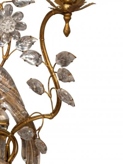 Pair Of Maison Bagues Parrot Form Crystal and Gilt Metal Wall Sconces