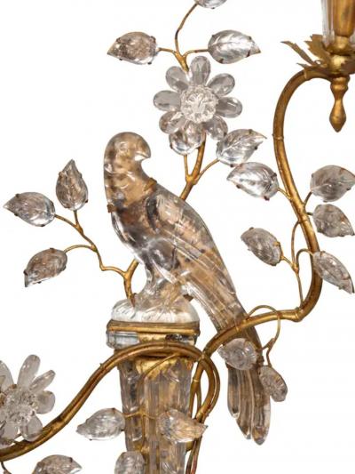 Pair Of Maison Bagues Parrot Form Crystal and Gilt Metal Wall Sconces