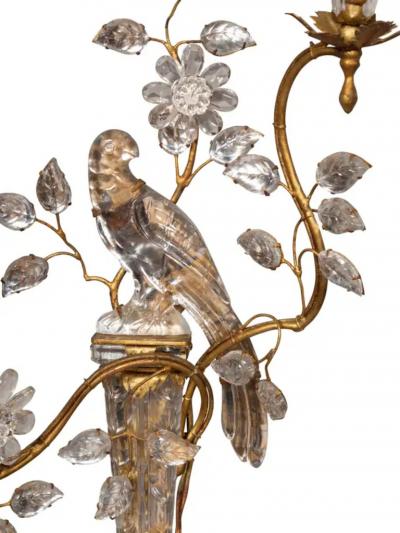Pair Of Maison Bagues Parrot Form Crystal and Gilt Metal Wall Sconces