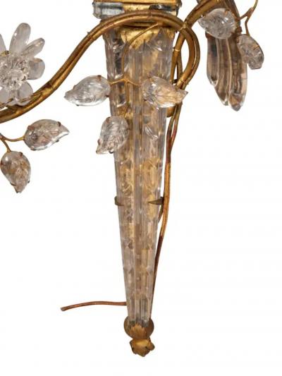Pair Of Maison Bagues Parrot Form Crystal and Gilt Metal Wall Sconces