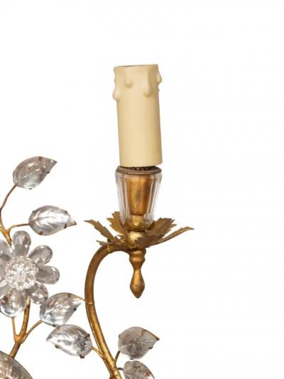 Pair Of Maison Bagues Parrot Form Crystal and Gilt Metal Wall Sconces