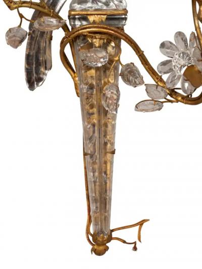 Pair Of Maison Bagues Parrot Form Crystal and Gilt Metal Wall Sconces