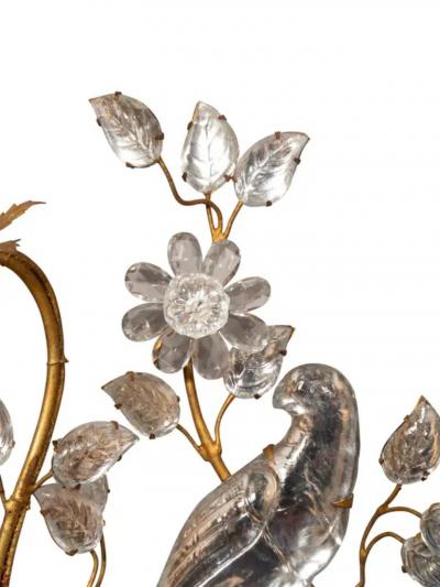 Pair Of Maison Bagues Parrot Form Crystal and Gilt Metal Wall Sconces
