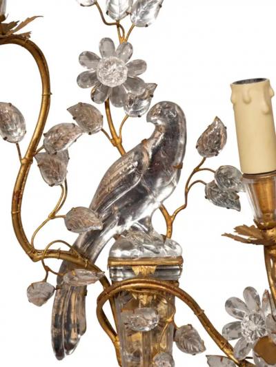 Pair Of Maison Bagues Parrot Form Crystal and Gilt Metal Wall Sconces