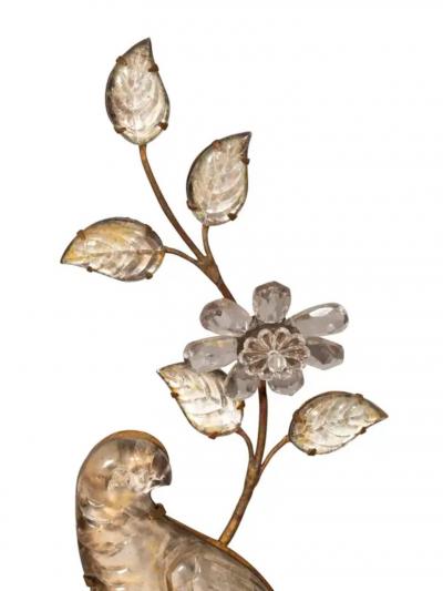Pair Of Maison Bagues Parrot Form Crystal and Gilt Metal Wall Sconces
