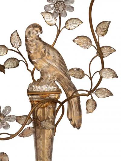Pair Of Maison Bagues Parrot Form Crystal and Gilt Metal Wall Sconces