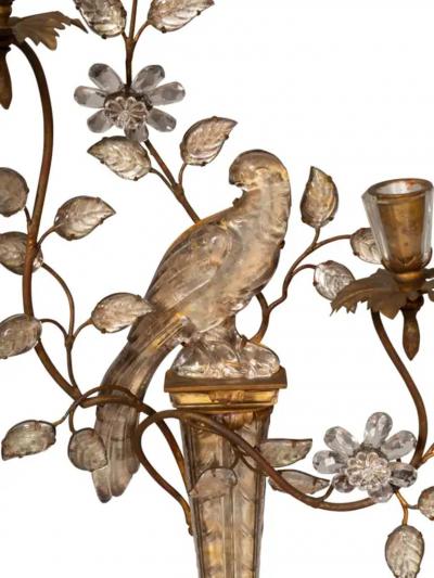 Pair Of Maison Bagues Parrot Form Crystal and Gilt Metal Wall Sconces