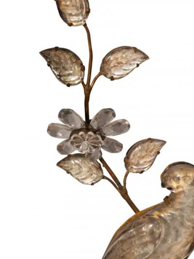 Pair Of Maison Bagues Parrot Form Crystal and Gilt Metal Wall Sconces