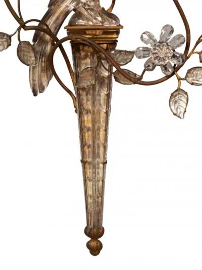 Pair Of Maison Bagues Parrot Form Crystal and Gilt Metal Wall Sconces
