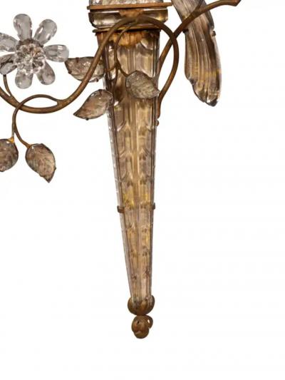 Pair Of Maison Bagues Parrot Form Crystal and Gilt Metal Wall Sconces