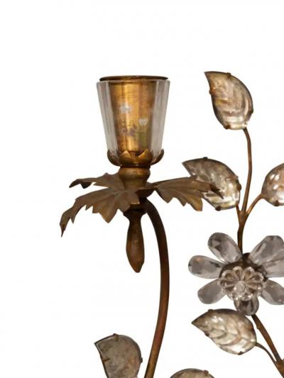 Pair Of Maison Bagues Parrot Form Crystal and Gilt Metal Wall Sconces