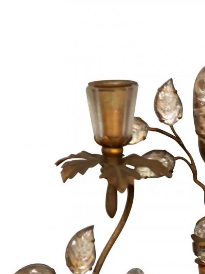 Pair Of Maison Bagues Parrot Form Crystal and Gilt Metal Wall Sconces