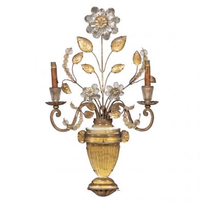 Pair Of Maison Bagues Rock Crystal and Glass Wall Sconces