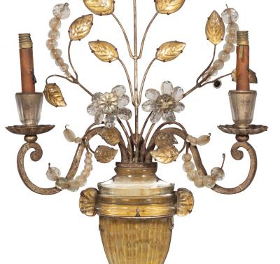 Pair Of Maison Bagues Rock Crystal and Glass Wall Sconces