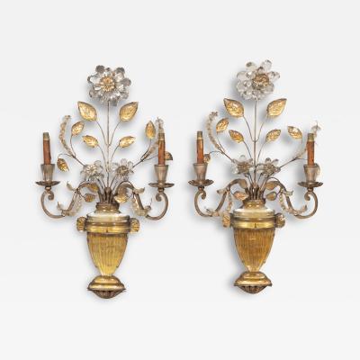 Pair Of Maison Bagues Rock Crystal and Glass Wall Sconces