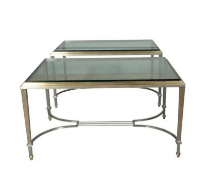 Pair Of Maison Jansen Chrome And Brass End Tables