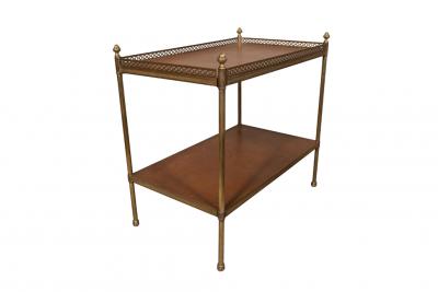 Pair Of Mid Century Brass and Leather Two Tier End Tables