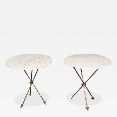 Pair Of Mid Century Brass and Marble End Tables