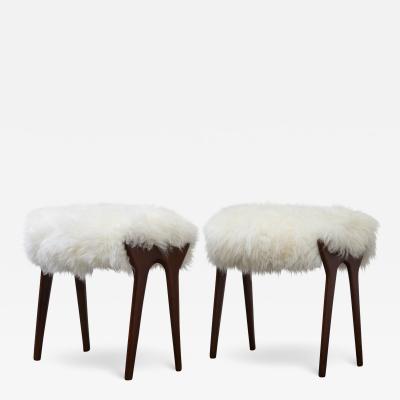 Pair Of Mid Century Italian Stools in Sheepskin