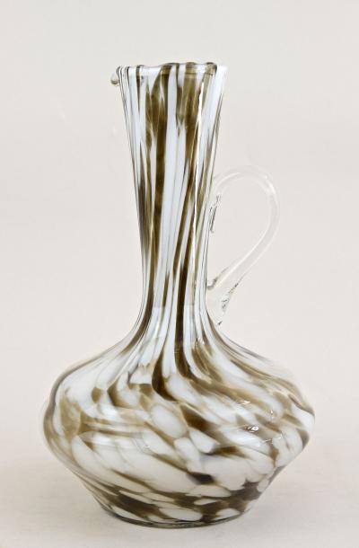 Pair Of Mid Century Murano Glass Vases Carafes White Brown Italy ca 1960