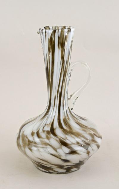Pair Of Mid Century Murano Glass Vases Carafes White Brown Italy ca 1960