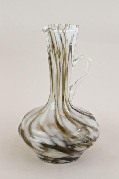 Pair Of Mid Century Murano Glass Vases Carafes White Brown Italy ca 1960