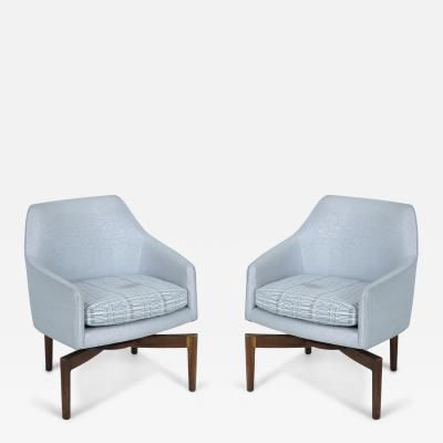 Pair Of Mid Century Silver Metallic Swivel Armchairs