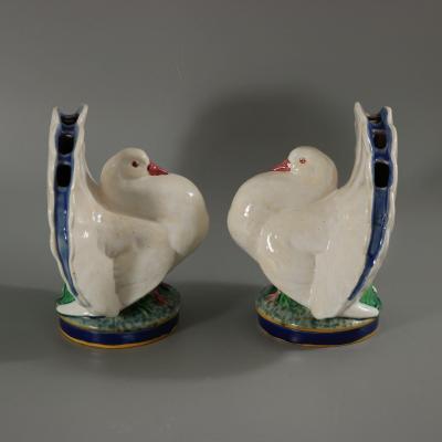 Pair Of Minton Majolica Dove Flower Holders