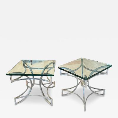 Pair Of Modernist Chromed Metal And Glass Side Tables