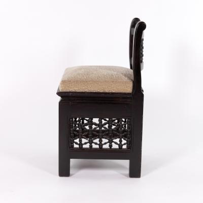 Pair Of Moorish Ebonized Low Chairs With Upholstered Seats Morocco Circa 1920