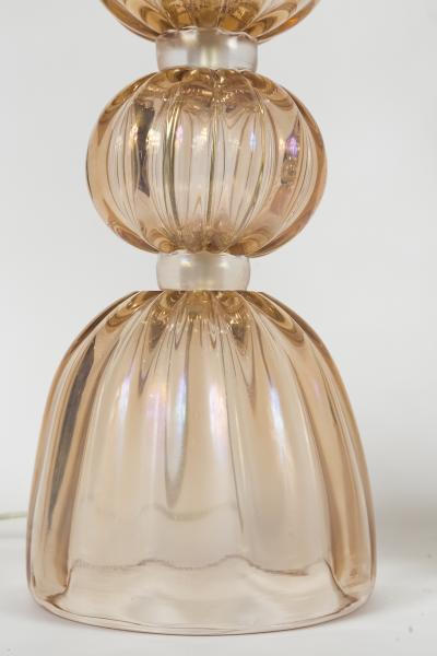 Pair Of Murano Blown Blush Ball Lamps Contemporary