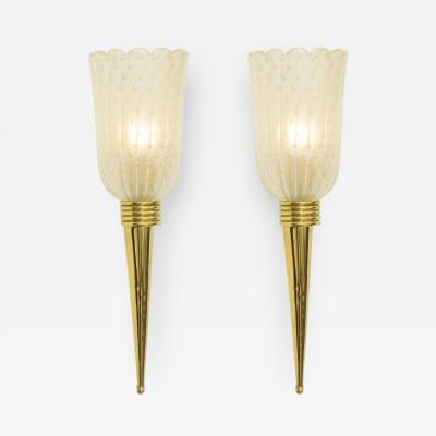 Pair Of Murano Glass Torchiere Wall Sconces
