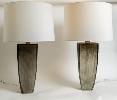 Pair Of Murano Grey Battuta Table Lamps Contemporary