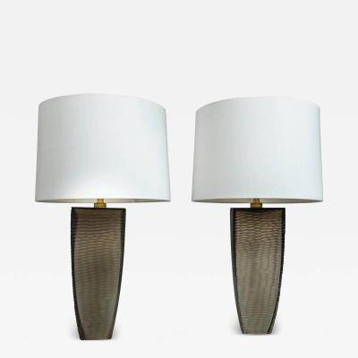 Pair Of Murano Grey Battuta Table Lamps Contemporary