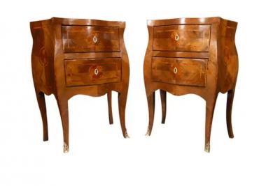 Pair Of Neapolitan Style Walnut Bedside Commodinis