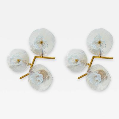 Pair Of Organic Modern Murano Floral Wall Lights Contemporary
