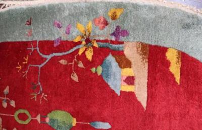 Pair Of Oval Shape Antique Art Deco Chinese Rugs 2 x 4 Each